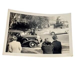 Vtg 1940s B & W Snapshot Officer in Uniform Admiring Vehicle People Original Car